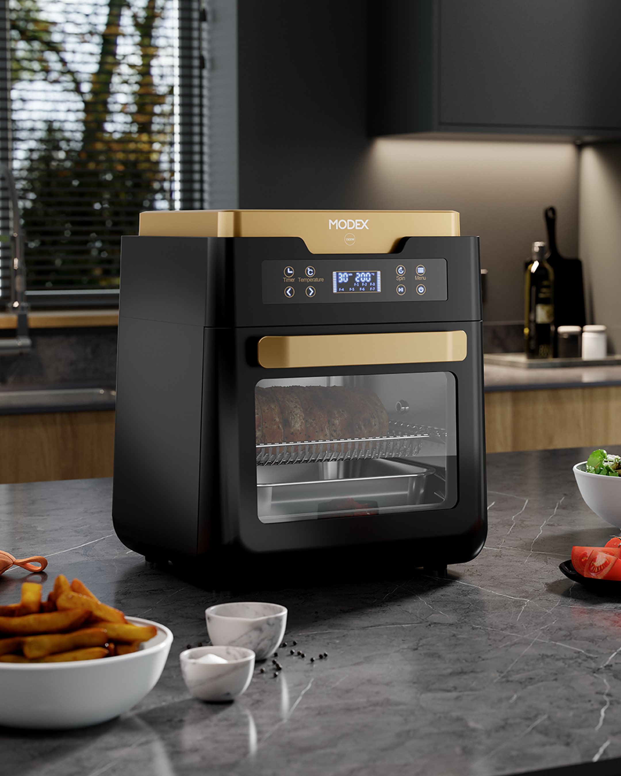 MODEX AF1012 12L air fryer oven on a modern kitchen worktop | ⁧قلاية هوائية مودكس 12 لتر في المطبخ⁩