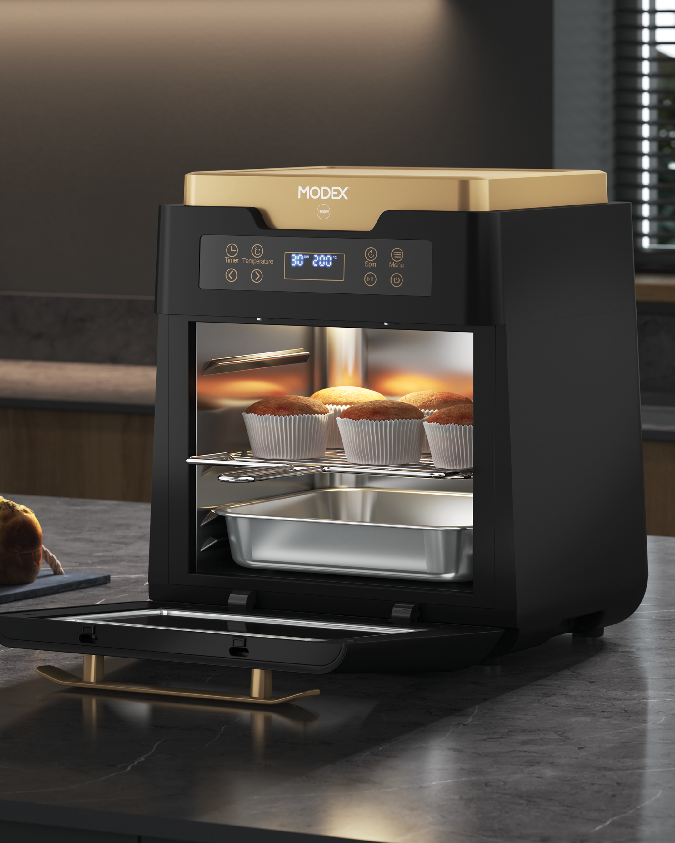 MODEX AF1012 air fryer oven baking muffins | ⁧قلاية مودكس تخبز الكب كيك⁩