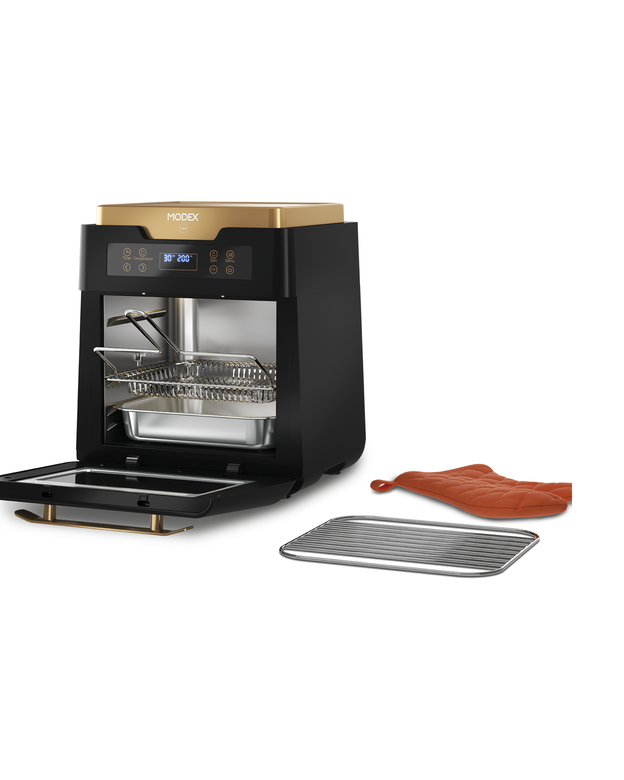 MODEX AF1012 with rotisserie, drip tray and oven glove | ⁧القلاية مع السيخ الدوار وصينية الدهون والقفاز⁩