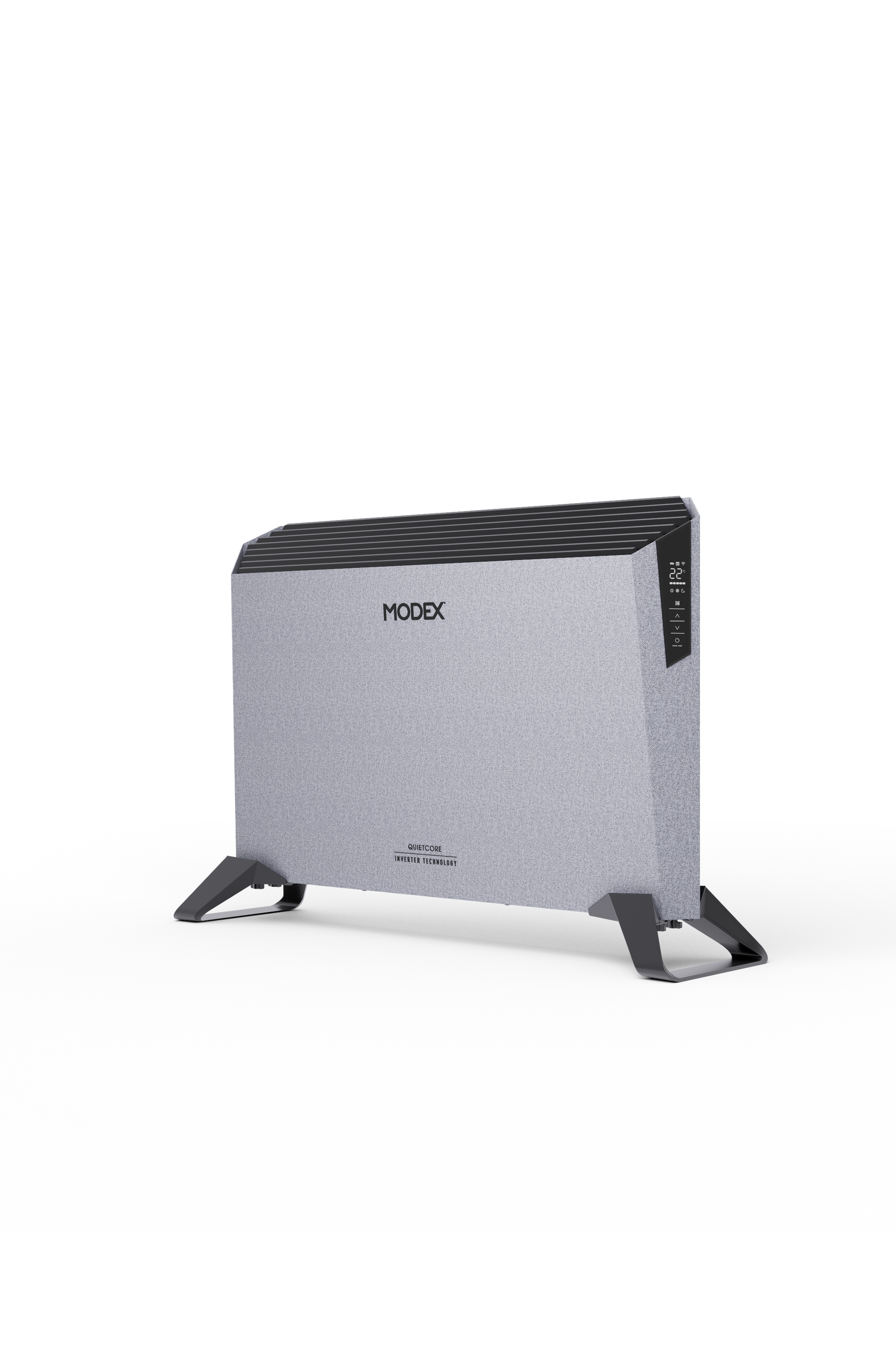 MODEX CNH7200 convection heater, light grey, angled view | مدفأة مودكس بالحمل الحراري باللون الرمادي الفاتح، منظر مائل