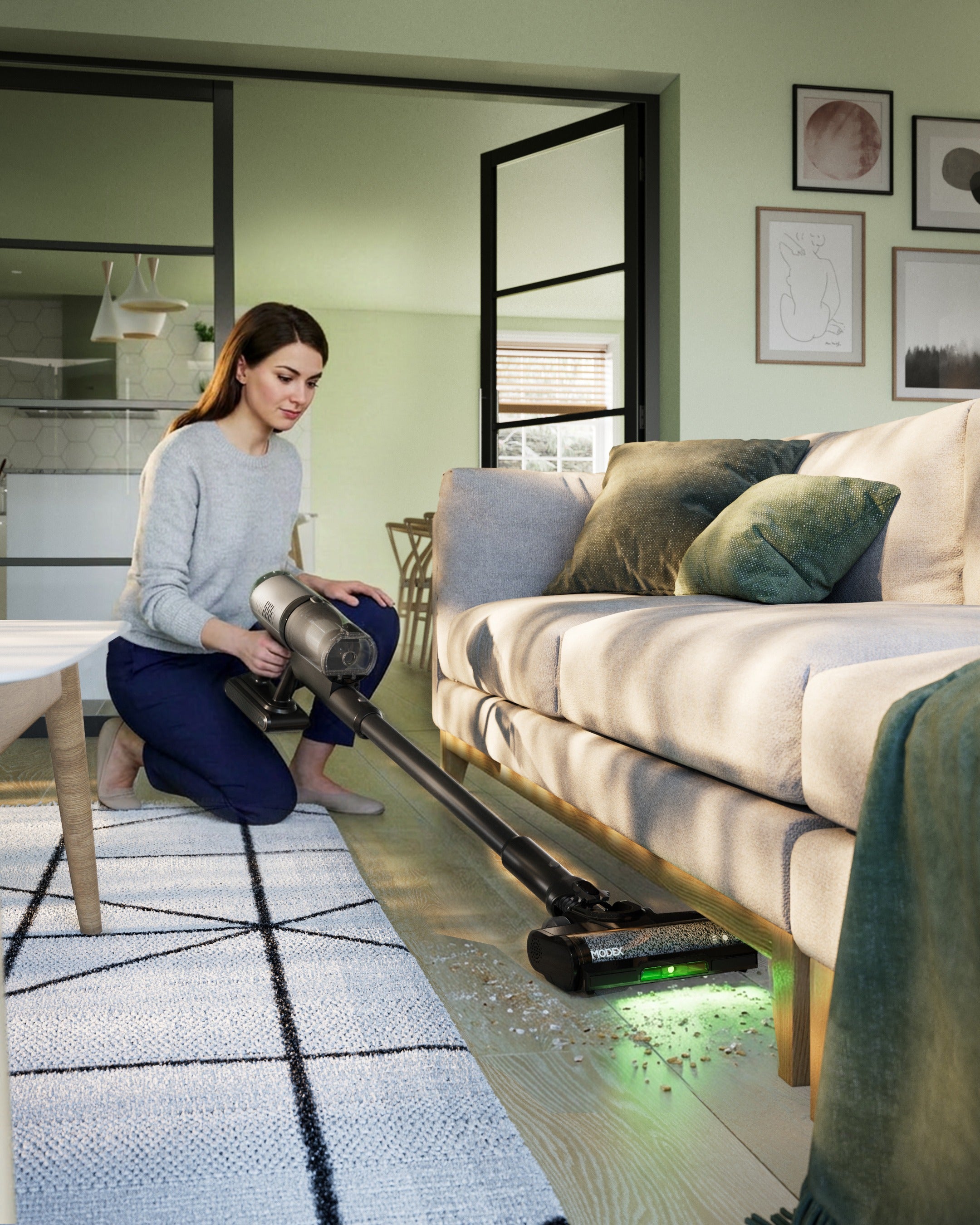 Cleaning under the sofa with the MODEX HVC1420 | التنظيف تحت الكنبة