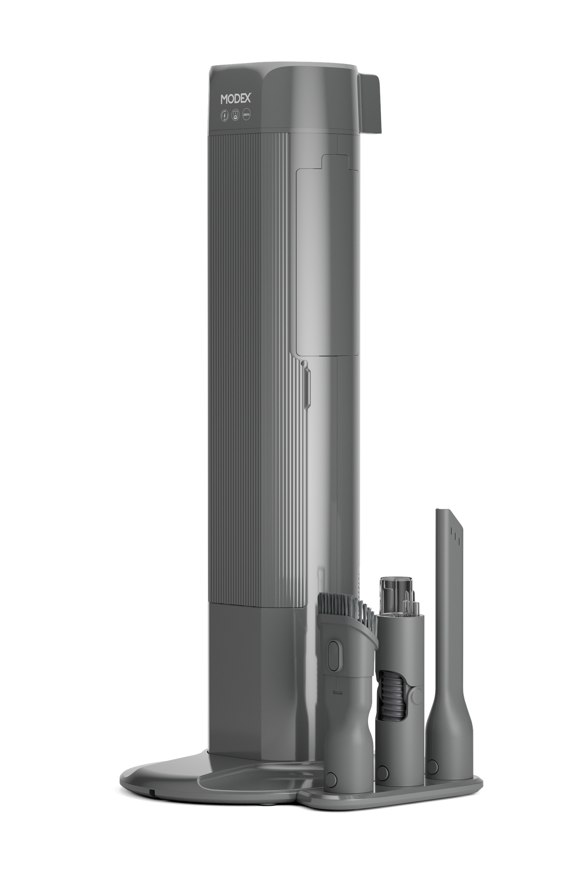 MODEX HVC1440-DS docking station, angled view with accessory holder | محطة تفريغ مودكس، منظر جانبي مائل مع حامل الملحقات
