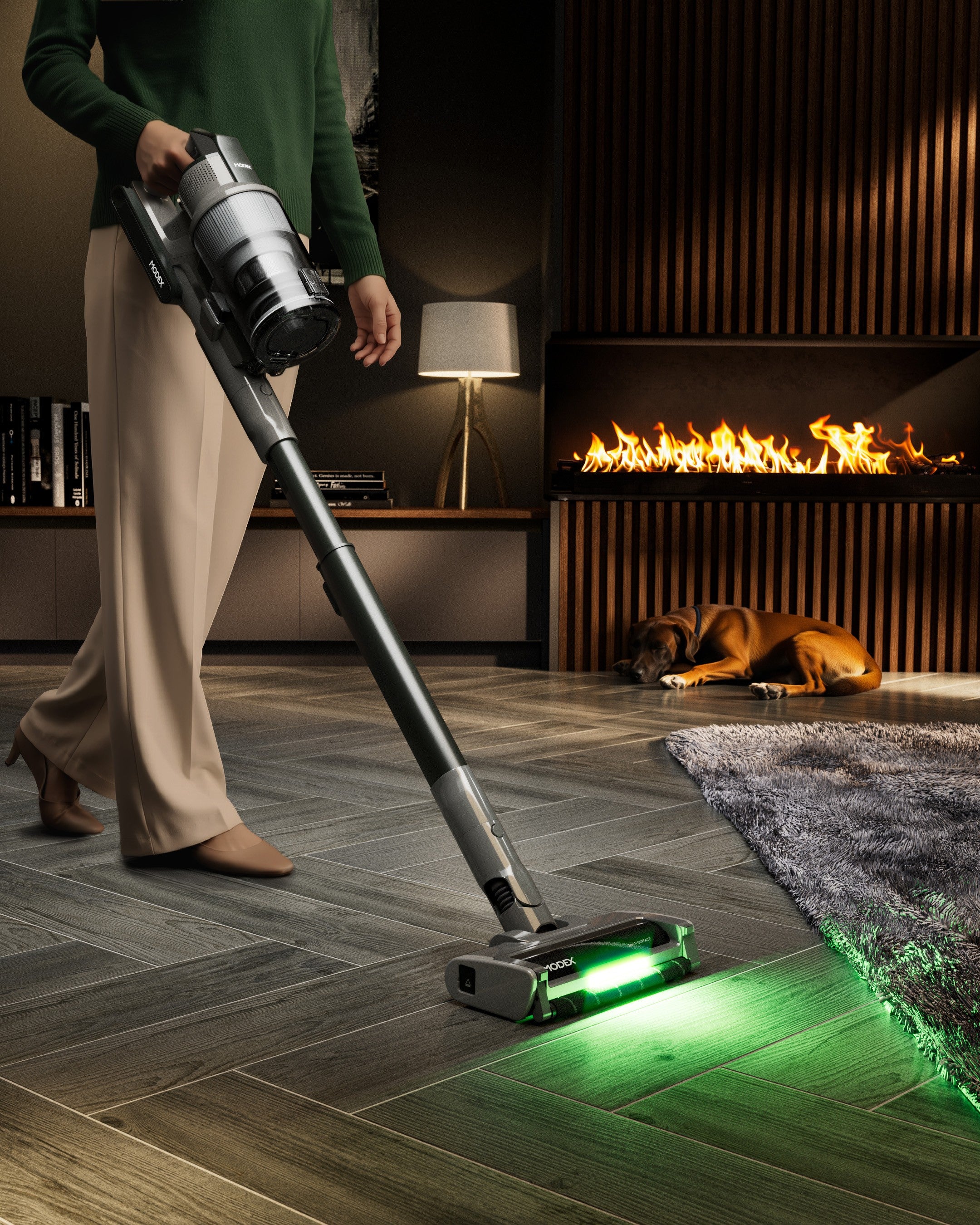 MODEX HVC1440 cordless vacuum cleaning a living room floor | مكنسة مودكس اللاسلكية تنظف أرضية غرفة المعيشة
