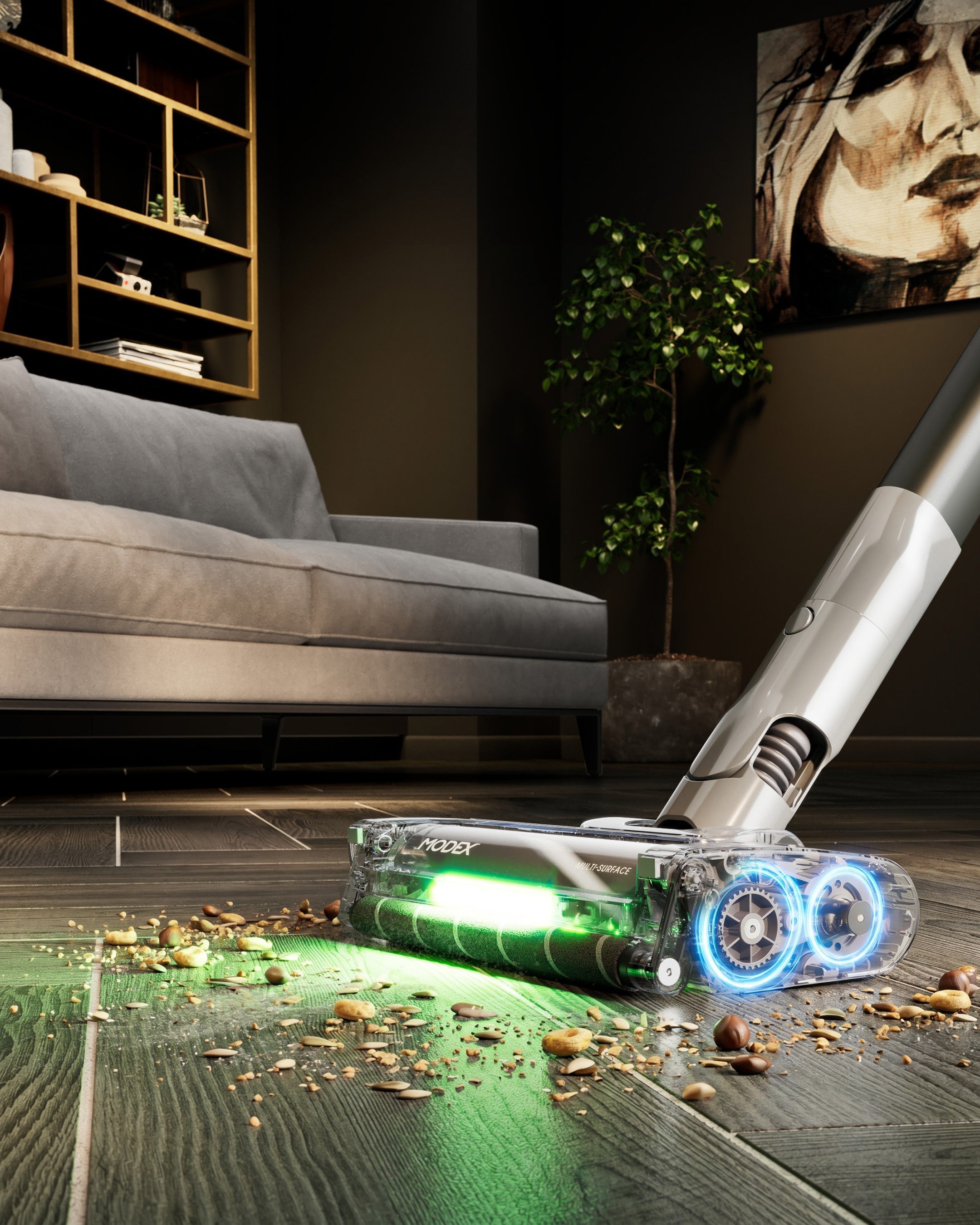 MODEX HVC1440 double roller floor brush picking up crumbs | فرشاة الأرضيات ذات الأسطوانتين من مودكس تلتقط الفتات