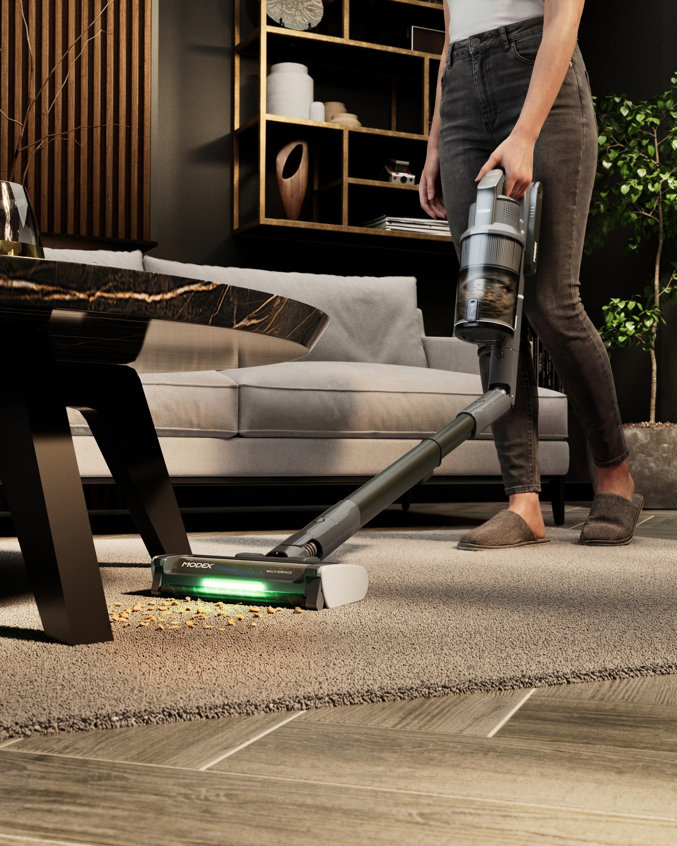 MODEX HVC1440 cordless vacuum reaching under a table | مكنسة مودكس اللاسلكية تصل تحت الطاولة