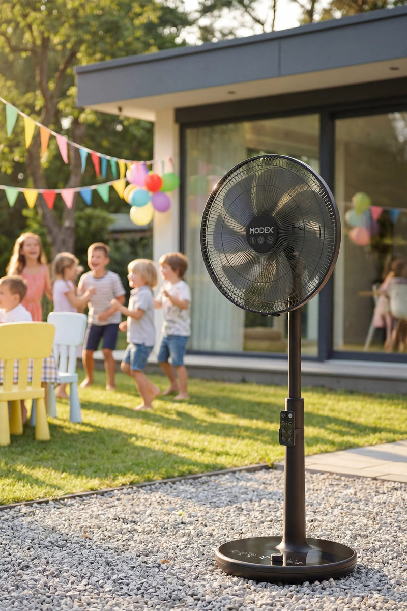 MODEX stand fan in a garden | مروحة عمودية مودكس في الحديقة