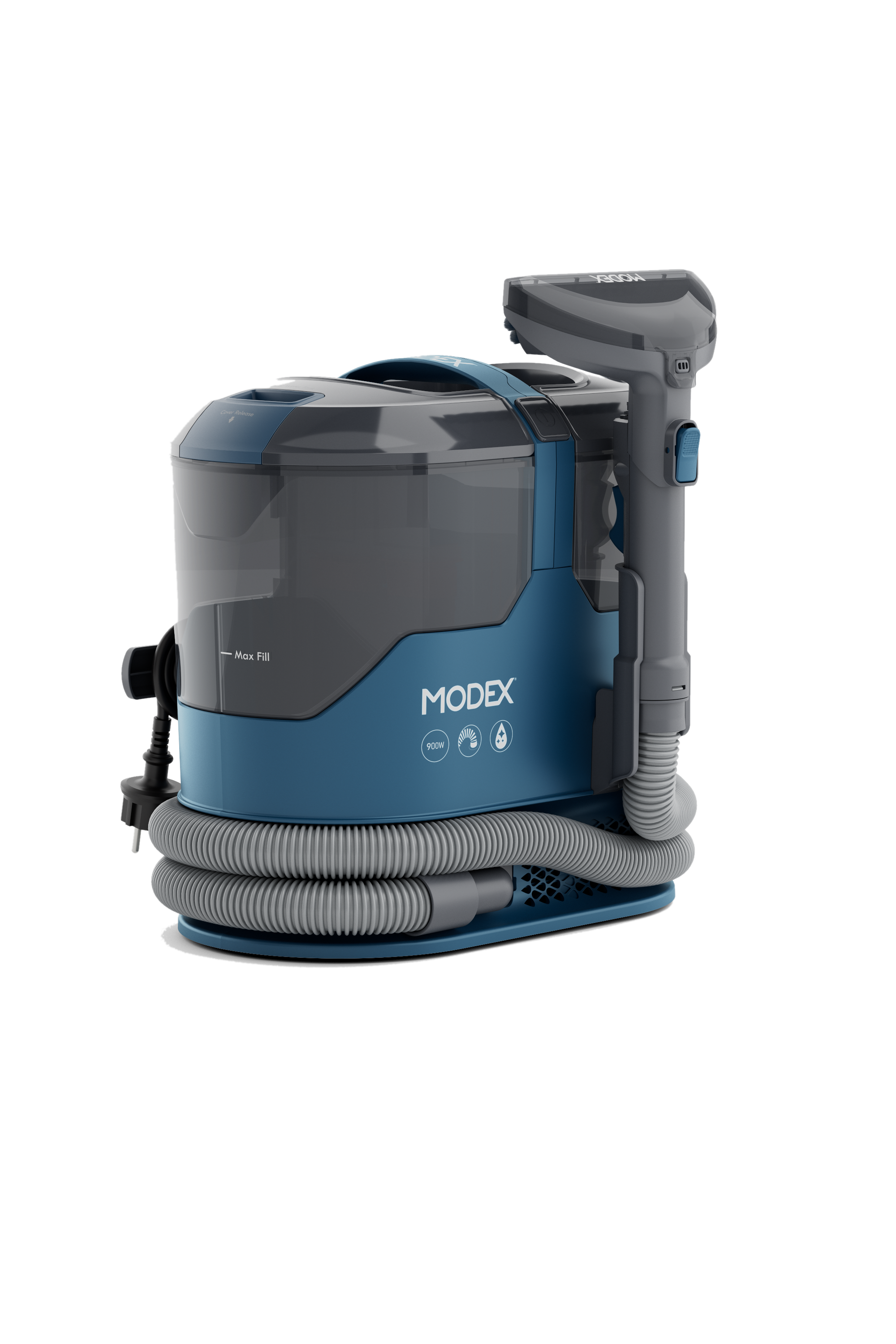 MODEX SCR2026 OxyWash Pro spot cleaner, blue, angled view | منظف البقع مودكس، أزرق، منظر جانبي مائل