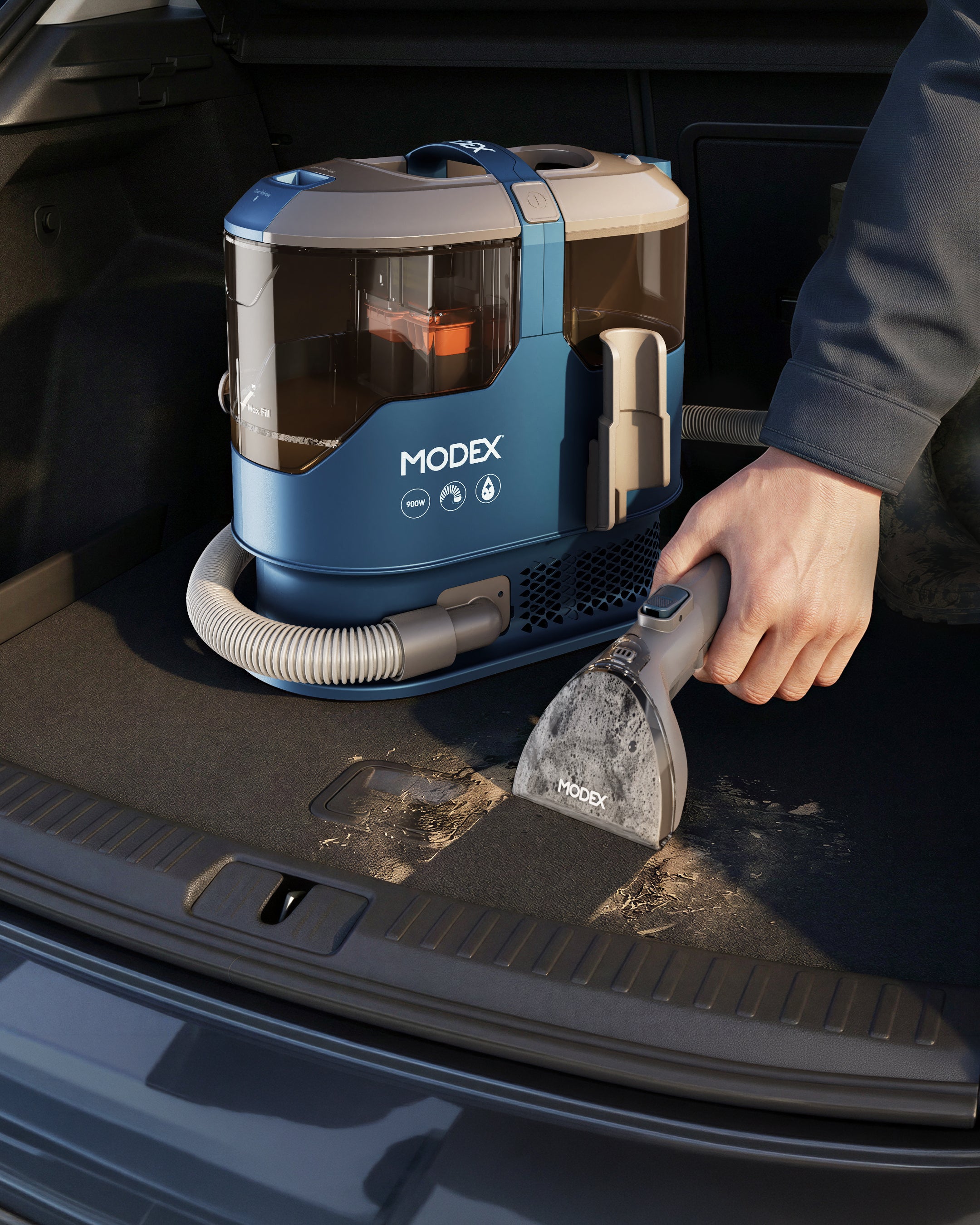 MODEX SCR2026 spot cleaner cleaning a car boot | منظف البقع مودكس ينظف صندوق السيارة
