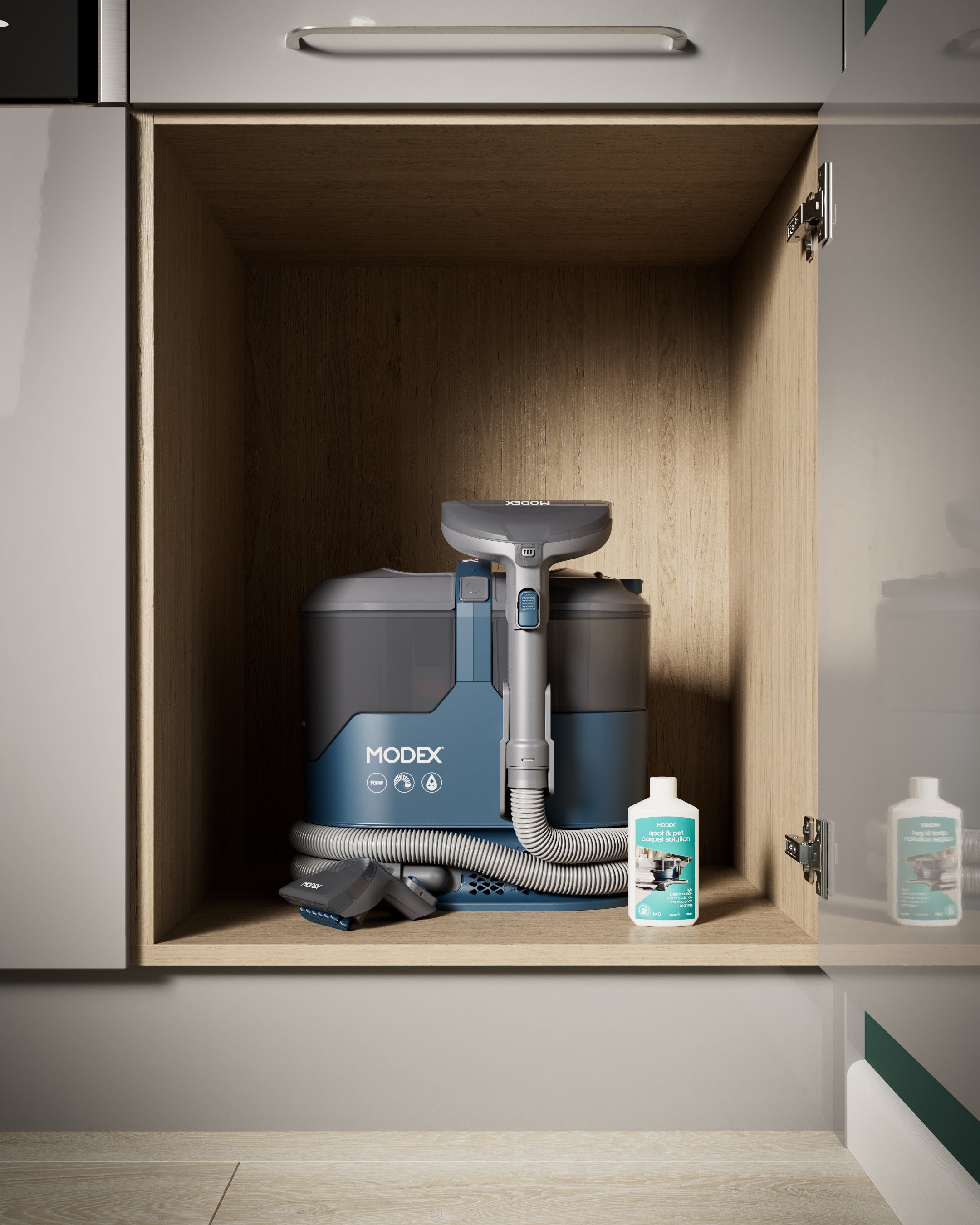 MODEX SCR2026 spot cleaner stored in a cupboard | منظف البقع مودكس محفوظ في الخزانة