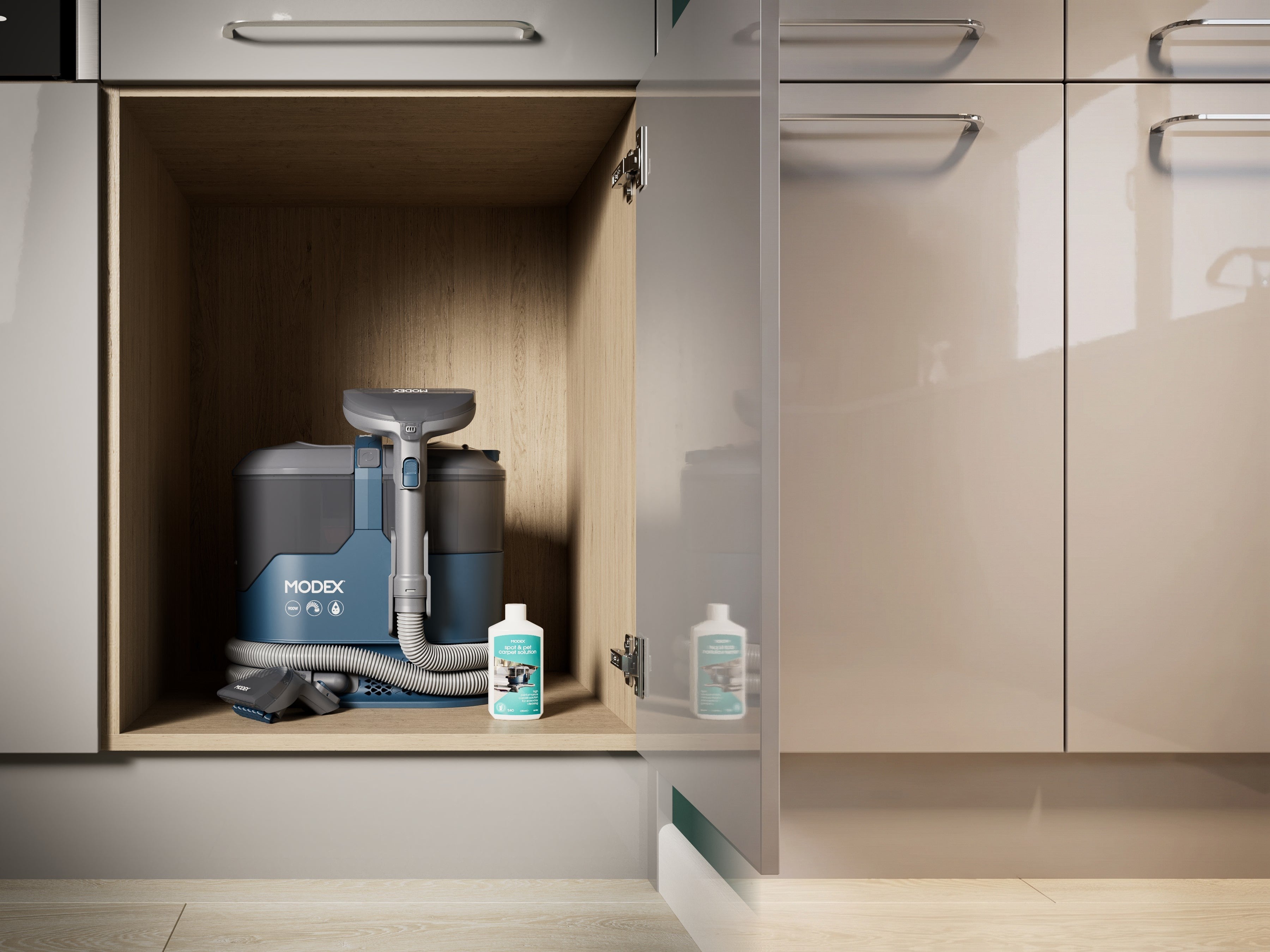 MODEX SCR2026 spot cleaner stored in a cupboard | منظف البقع مودكس محفوظ في الخزانة
