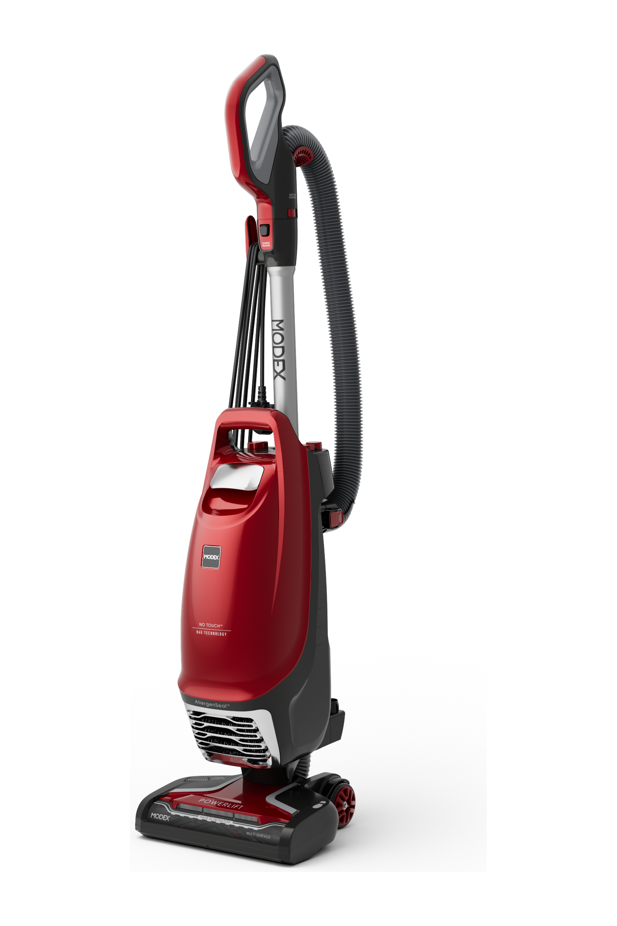 MODEX UVC1520 upright vacuum cleaner Red – angle view | مكنسة كهربائية عمودية مودكس UVC1520 أحمر – منظر جانبي مائل